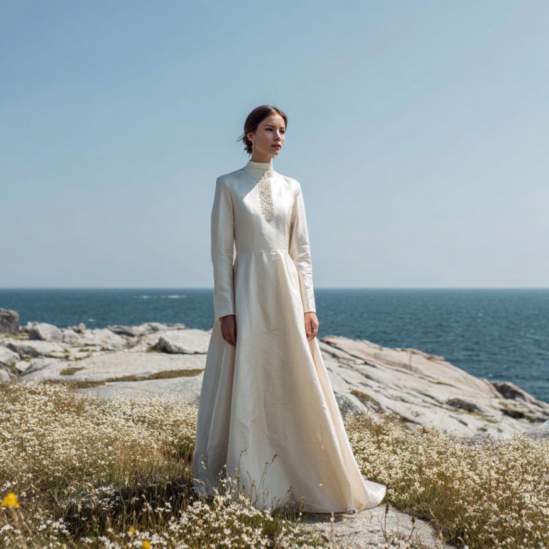 Brudekjole på tilbud høj hals